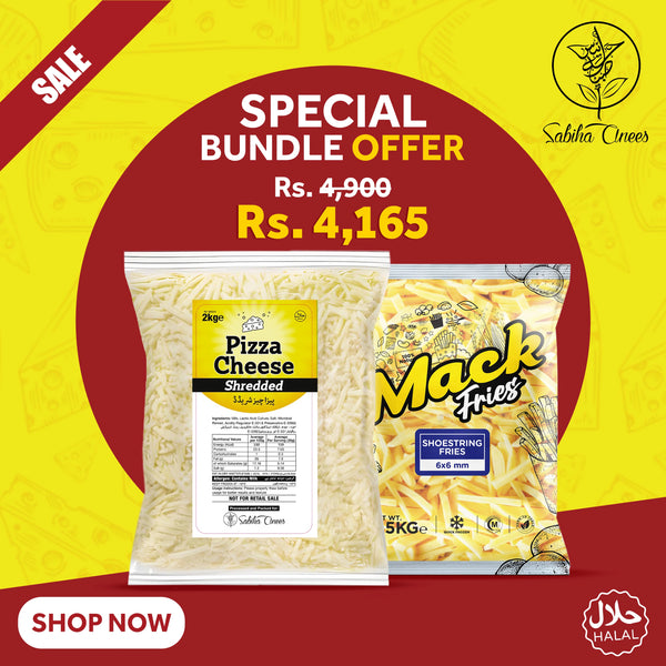 Mack Fries - Shoestring 2.5kg + Grin Cheese 70/30 Shredded Pizza Cheese 2kg