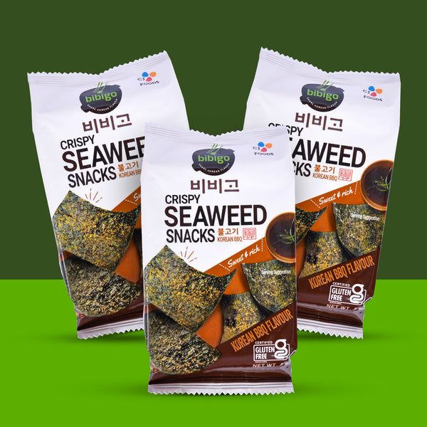 BIBIGO Crispy Seaweed Snacks Korean BBQ 5g x 3 (3 Packs)