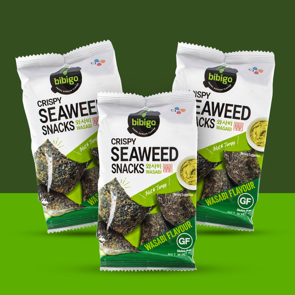 BIBIGO Crispy Seaweed Snacks Wasabi 5g x 3 | Spicy Crunch
