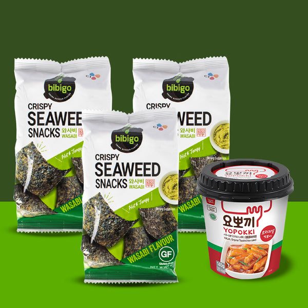 Buy Yopokki (140g) + 3 Bibigo Wasabi Seaweed Snacks | Korean Bundle
