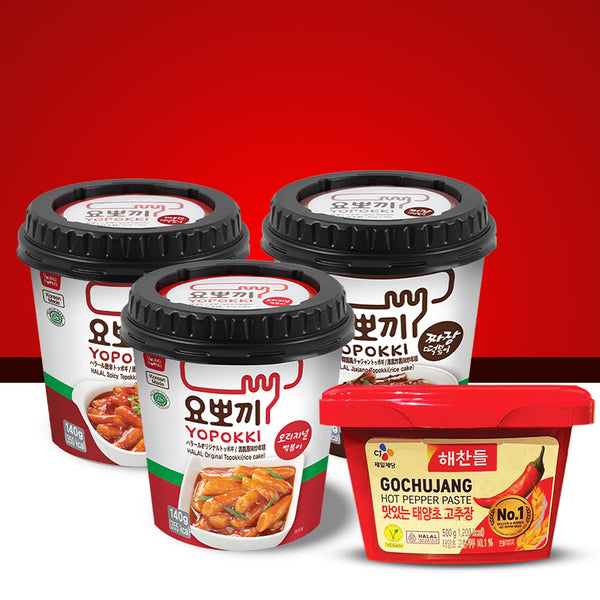 Yopokki Triple Bundle (140g) + Gochujang Hot Pepper Paste (500g)